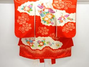 アンティーク　絞り花に鶴模様着物（長襦袢・内袖付き）